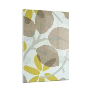 Impression sur verre - Image sur verre - Feuilles et fleurs stylisées dans des tons beiges et jaunes pastel - 50x70cm - Composition en plein soleil - Décoration murale moderne pour le salon et la chambre ARTTOR