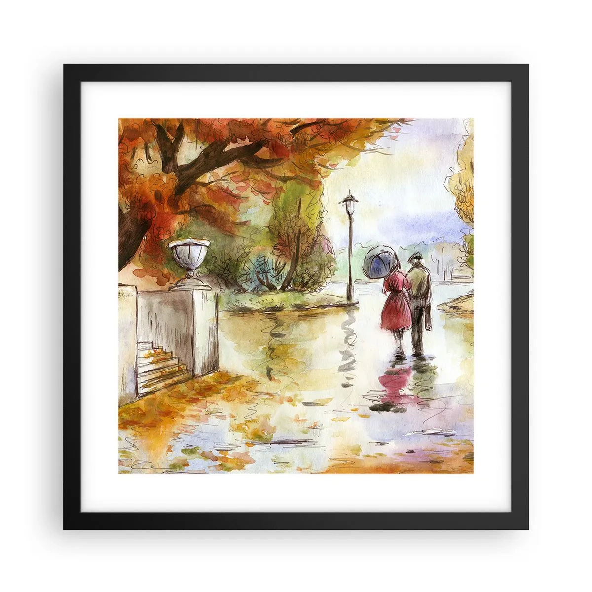 Affiche dans un cadre noir - Poster - Automne romantique dans le parc - 40x40 cm