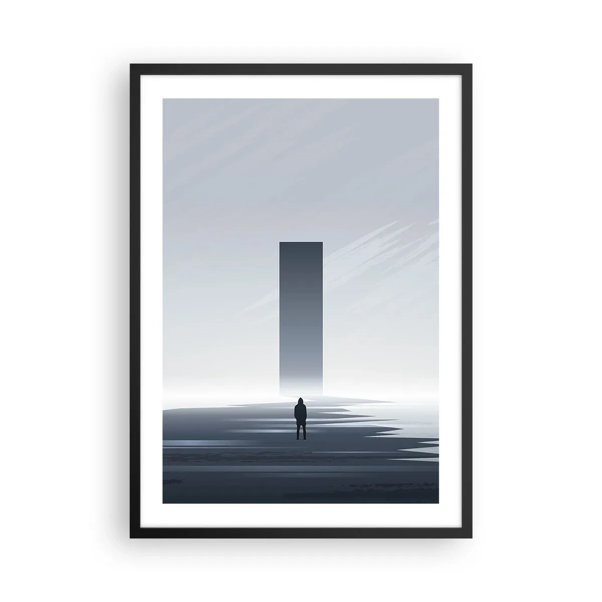 Affiche dans un cadre noir - Poster - Une scène minimaliste avec un monolithe mystérieux aux tons froids. - 50x70cm - Opportunité ou menace ? - Décoration murale moderne pour le salon et la chambre ARTTOR