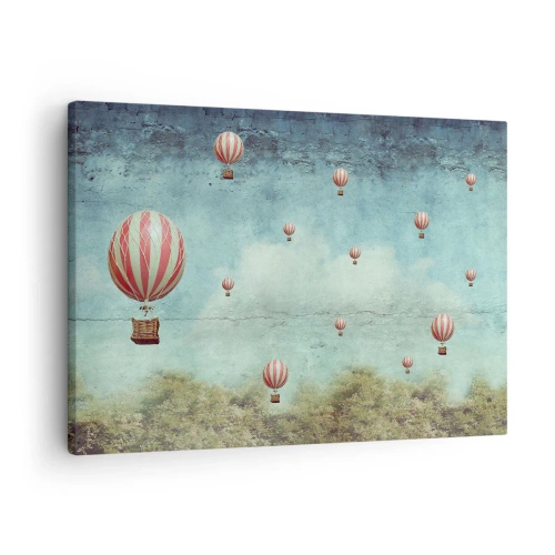 Impression sur toile - Image sur toile - Ballons rétro sur fond de ciel bleu et de verdure - 70x50cm - Libre de l'agitation de la vie - Décoration murale moderne pour le salon et la chambre ARTTOR