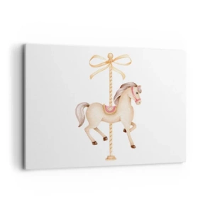 Impression sur toile - Image sur toile - Un cheval de carrousel avec un arc dans des pastels délicats - 100x70cm - Un trot gracieux - Décoration murale moderne pour le salon et la chambre ARTTOR
