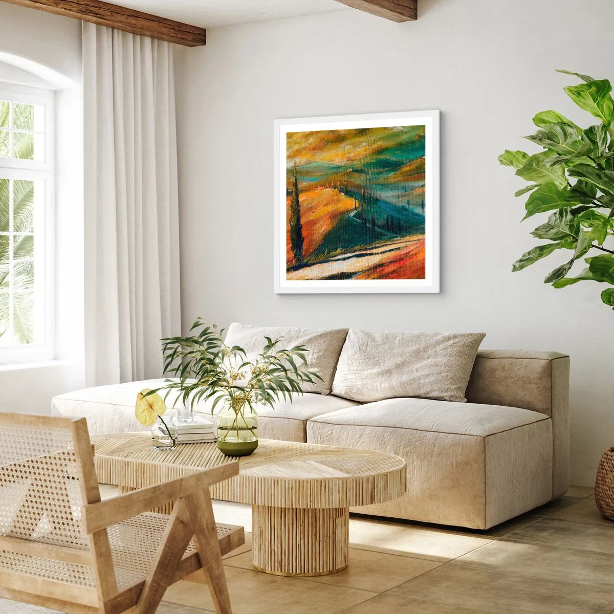 Affiche dans un cadre blanc - Poster - paysage toscan - 40x40 cm