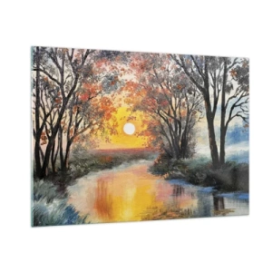 Impression sur verre - Image sur verre - Coucher de soleil sur la rivière parmi les arbres - 100x70cm - Climats de printemps - Décoration murale moderne pour le salon et la chambre ARTTOR