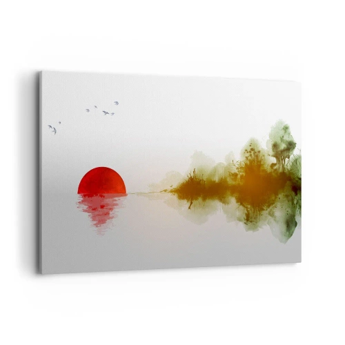 Impression sur toile - Image sur toile - Coucher de soleil abstrait sur un lac avec reflet - 120x80cm - Une promesse de paix - Décoration murale moderne pour le salon et la chambre ARTTOR