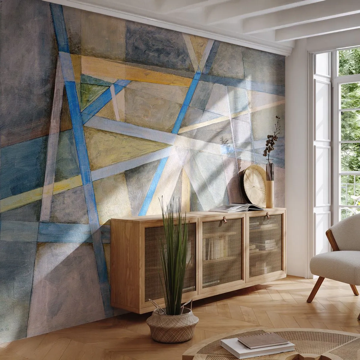 Papier Peint Photo Premium Sand - Tout droit ou en diagonale ? - Abstraction, Morceau, Modèle moderne - 500x350 cm