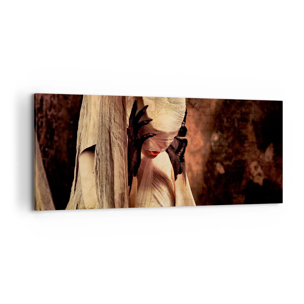 Impression sur toile - Image sur toile - Une femme voilée au style mystérieux sur un fond sombre - 120x50cm - Entre le bon et le mauvais - Décoration murale moderne pour le salon et la chambre ARTTOR