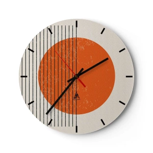 Horloge murale - Pendule murale - Cercle orange et lignes noires sur fond beige - 30x30cm - Toujours le soleil - Décoration murale moderne pour le salon, la cuisine et la chambre ARTTOR