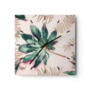 Horloge murale - Pendule murale - Étude de verdure sur fond rose - 40x40 cm