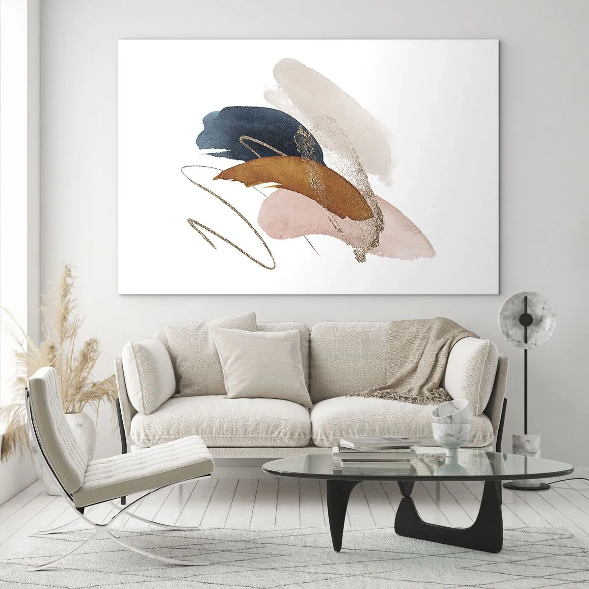 Impression sur verre - Image sur verre - Coups de pinceau abstraits aux couleurs douces - 120x80cm - Composition ailée - Décoration murale moderne pour le salon et la chambre ARTTOR