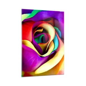 Impression sur verre - Image sur verre - Une rose colorée aux couleurs de l'arc-en-ciel - 50x70cm - Ce n'est pas possible - Décoration murale moderne pour le salon et la chambre ARTTOR