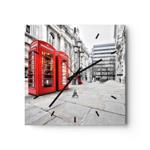 Horloge murale - Pendule murale - Cabines téléphoniques rouges sur fond de paysage urbain - 30x30cm - Welcome to London - Décoration murale moderne pour le salon et la chambre ARTTOR