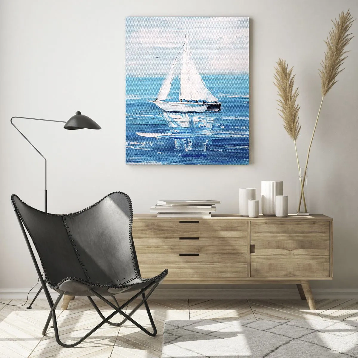 Impression sur verre - Image sur verre - Deux voiliers blancs sur une mer bleue calme - 50x70cm - Avec un ami à mes côtés - Décoration murale moderne pour le salon et la chambre ARTTOR