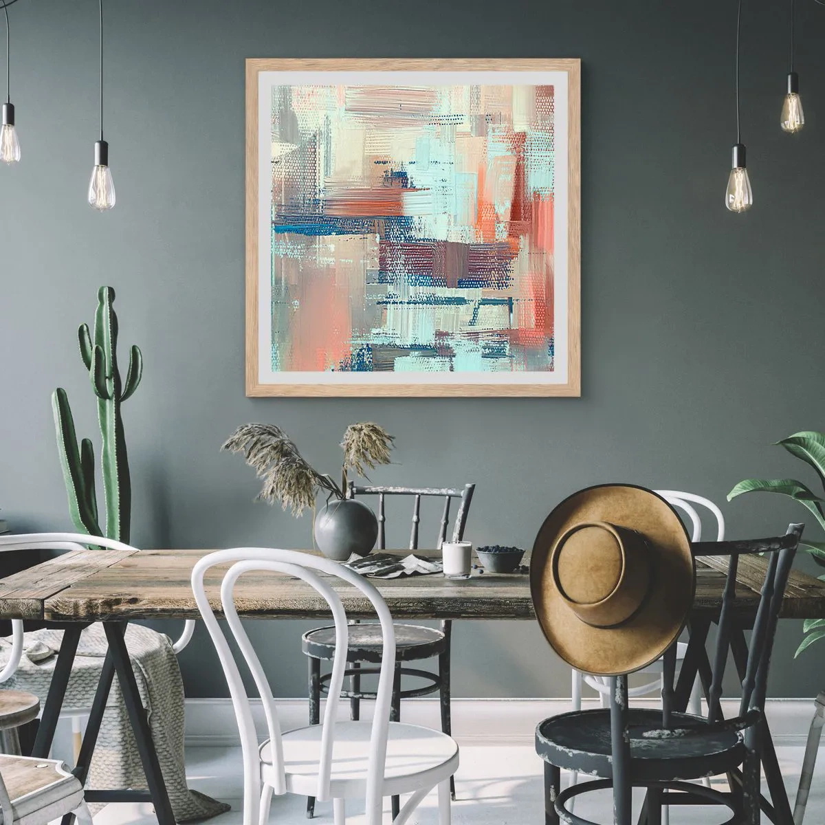 Affiche dans un chêne clair - Poster - Atteindre la lumière - 30x30 cm