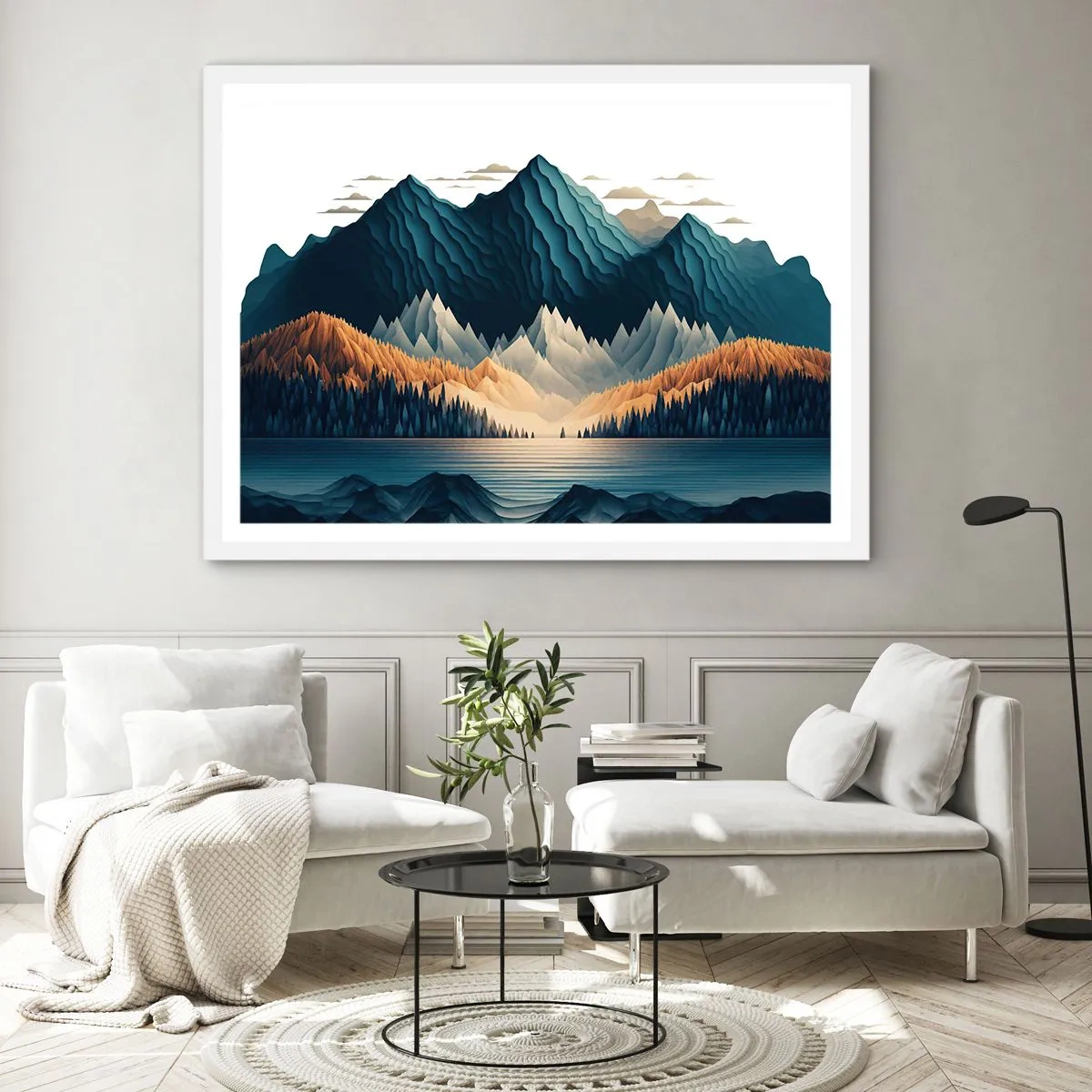 Affiche dans un cadre blanc - Poster - Paysage de montagne parfait - 40x30 cm
