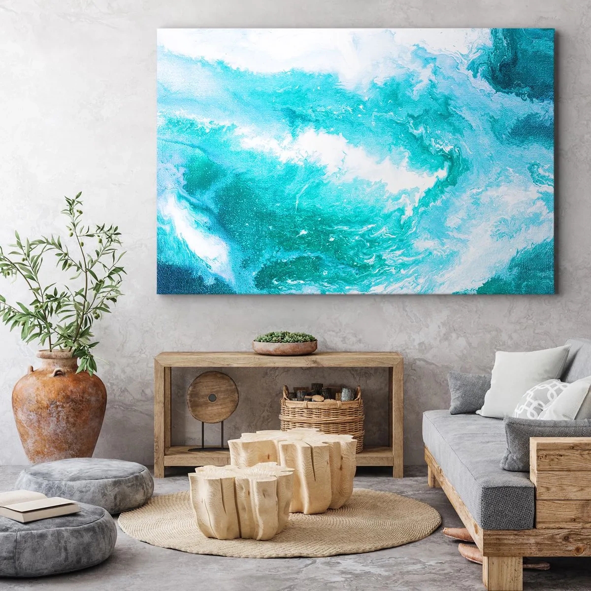 Impression sur toile - Image sur toile - Tourbillon abstrait dans les tons de bleu - 120x80cm - Au coeur de l'élément - Décoration murale moderne pour le salon et la chambre ARTTOR