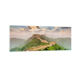 Impression sur verre - Image sur verre - La Grande Muraille de Chine illuminée par la lumière du soleil dans un paysage pittoresque - 140x50cm - Grandeur éternelle - Décoration murale moderne pour le salon et la chambre ARTTOR