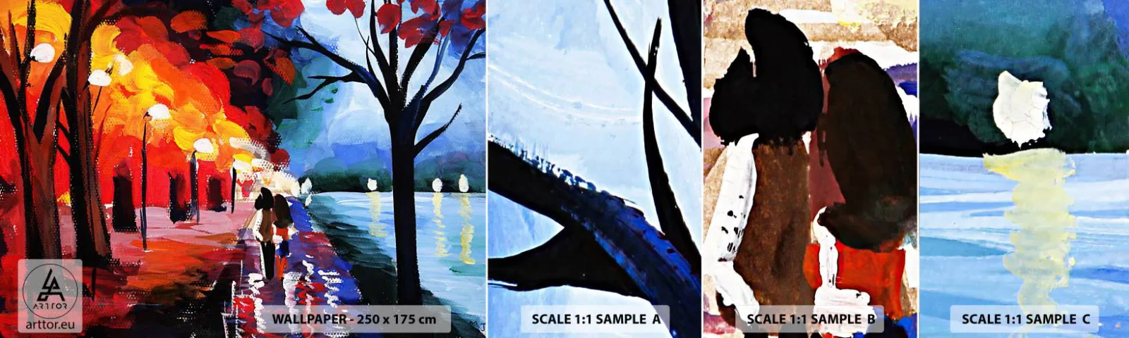 Échantillon De Papier Peint Standard Eco - Automne flamboyant dans le parc - Abstraction, Paysage, Allée du parc - 100x30 cm