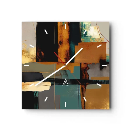 Horloge murale - Pendule murale - Composition abstraite avec des éléments dorés et turquoise - 30x30cm - Abstraction – lumière et ombre - Décoration murale moderne pour le salon et la chambre ARTTOR