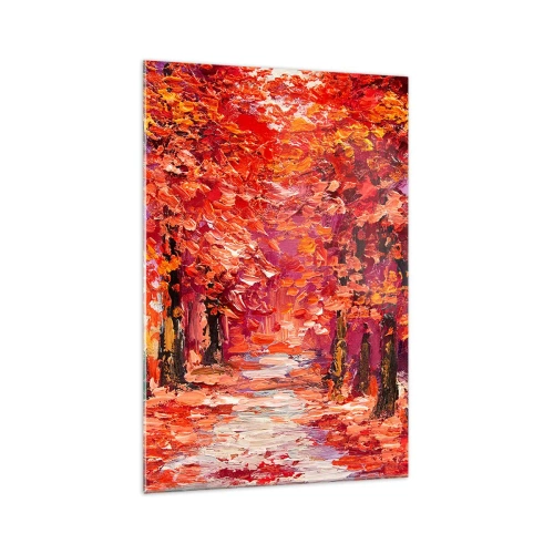 Impression sur verre - Image sur verre - Une ruelle pittoresque aux couleurs d'automne dans le style impressionniste - 70x100cm - Impression d'automne - Décoration murale moderne pour le salon et la chambre ARTTOR