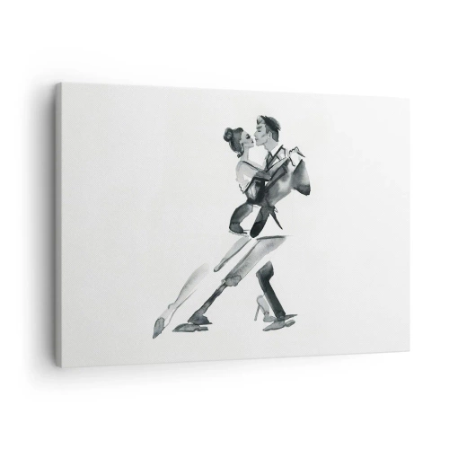 Impression sur toile - Image sur toile - Une illustration subtile d'un couple dansant dans un style monochrome. - 70x50cm - En un battement - Décoration murale moderne pour le salon et la chambre ARTTOR