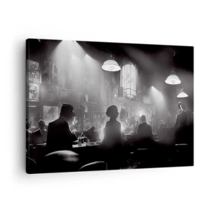 Impression sur toile - Image sur toile - Scène de boîte de nuit de jazz en noir et blanc - 70x50cm - Dans une ambiance jazz - Décoration murale moderne pour le salon et la chambre ARTTOR