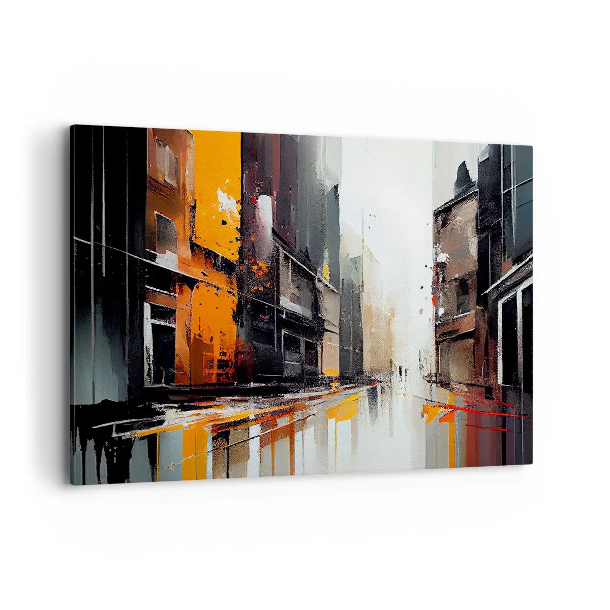 Impression sur toile - Image sur toile - Vue abstraite d'une rue de la ville sous la pluie - 100x70cm - Jour de pluie - Décoration murale moderne pour le salon et la chambre ARTTOR