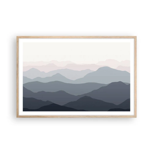 Affiche dans un chêne clair - Poster - Vagues de montagnes - 91x61 cm