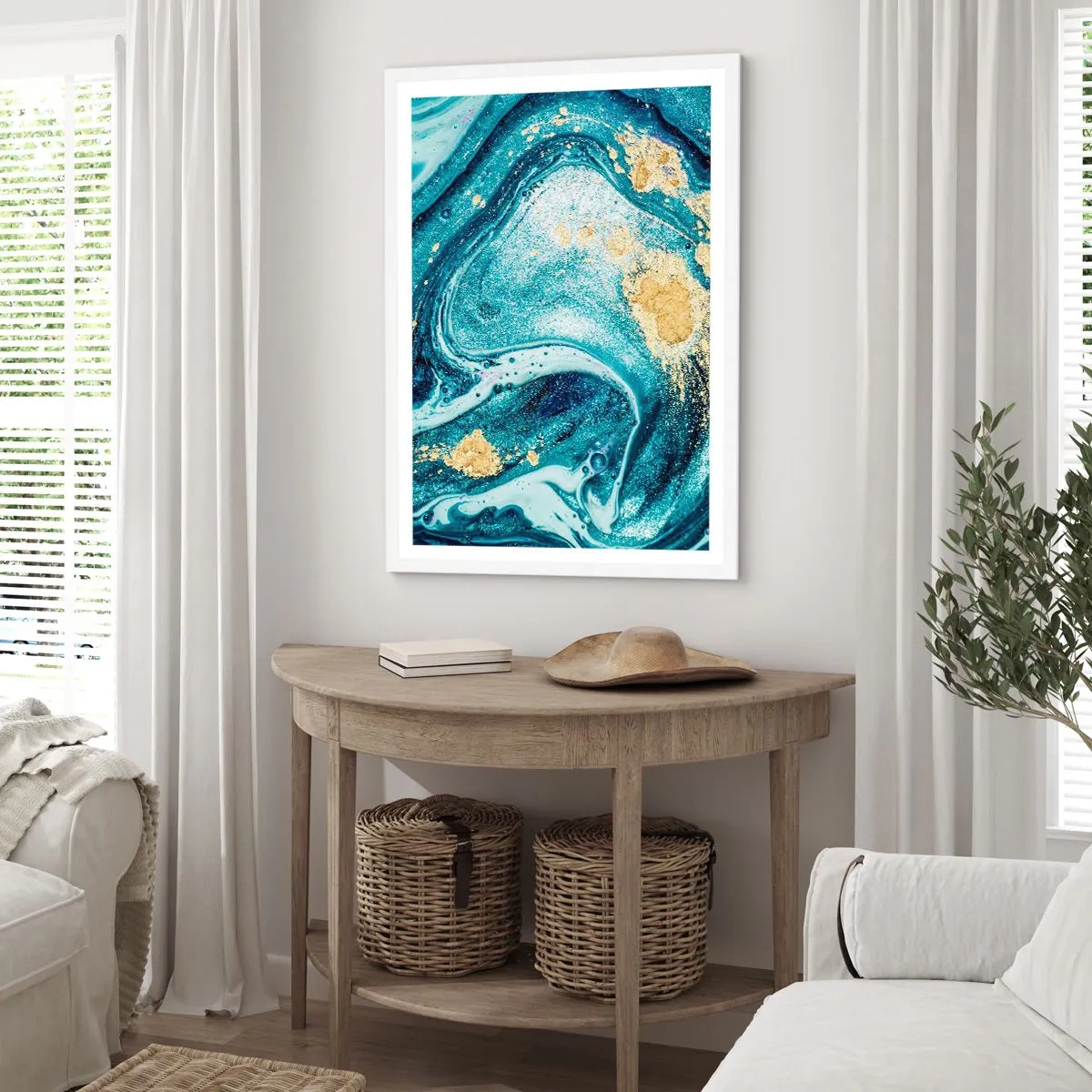 Affiche dans un cadre blanc - Poster - Vortex bleu - 40x50 cm