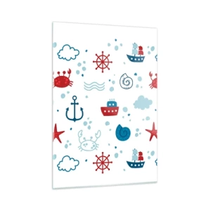 Impression sur verre - Image sur verre - Motifs nautiques avec crabes, ancres et navires - 50x70cm - Conte de fées de la mer - Décoration murale moderne pour le salon et la chambre ARTTOR