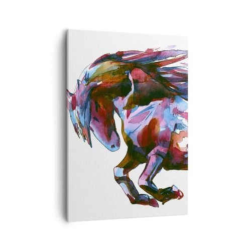 Impression sur toile - Image sur toile - Un cheval aux couleurs abstraites dynamiques symbolisant la liberté - 50x70cm - Dans le ravissement - Décoration murale moderne pour le salon et la chambre ARTTOR