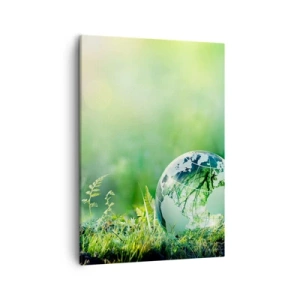Impression sur toile - Image sur toile - Un globe de cristal parmi la verdure de la nature - 50x70cm - La planette verte - Décoration murale moderne pour le salon et la chambre ARTTOR