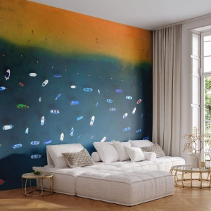 Papier Peint Autocollant Deluxe Sticker - Jeu de vacances - Bateaux, Plage, Côte - 300x210 cm