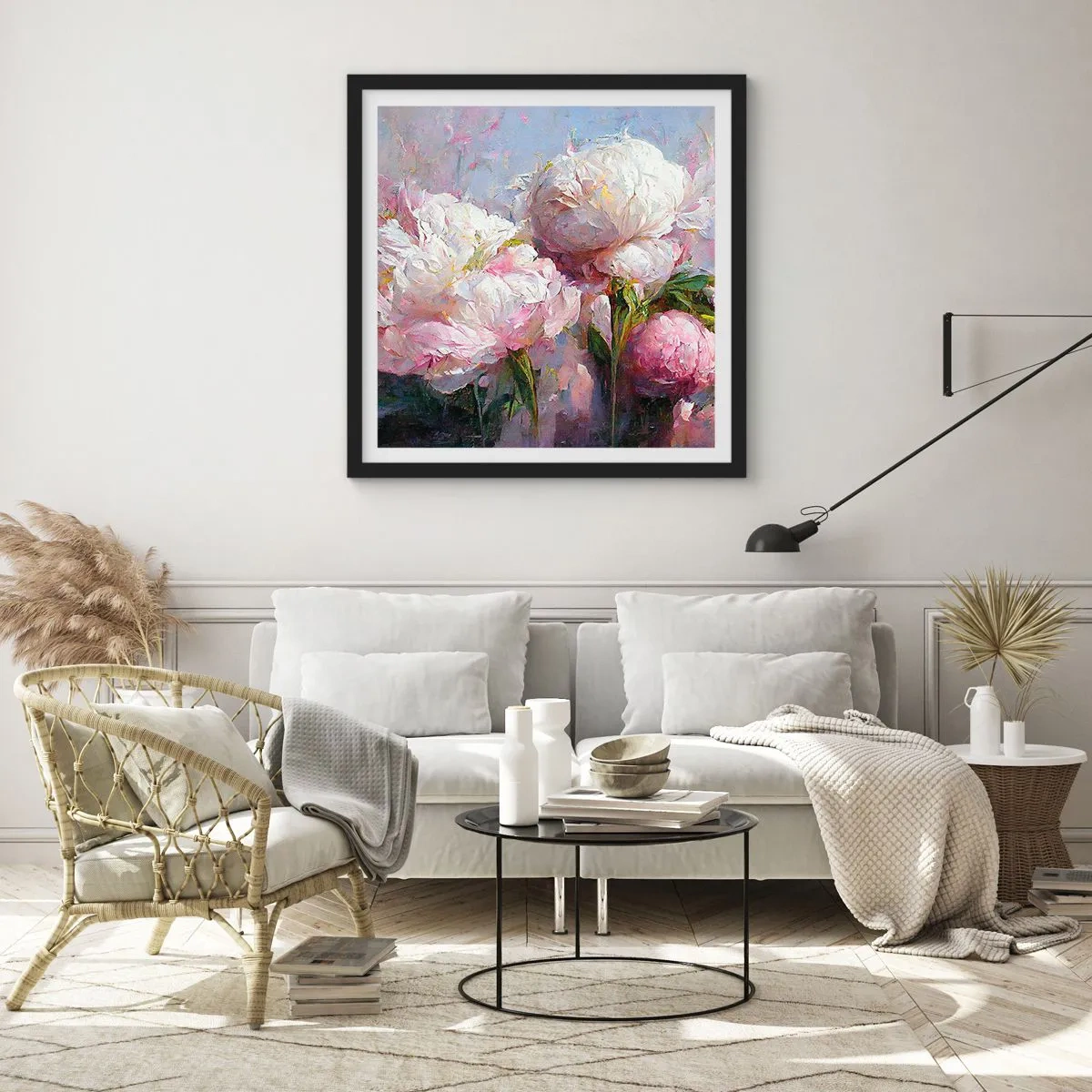 Affiche dans un cadre noir - Poster - Un bouquet plein de vie - 60x60 cm