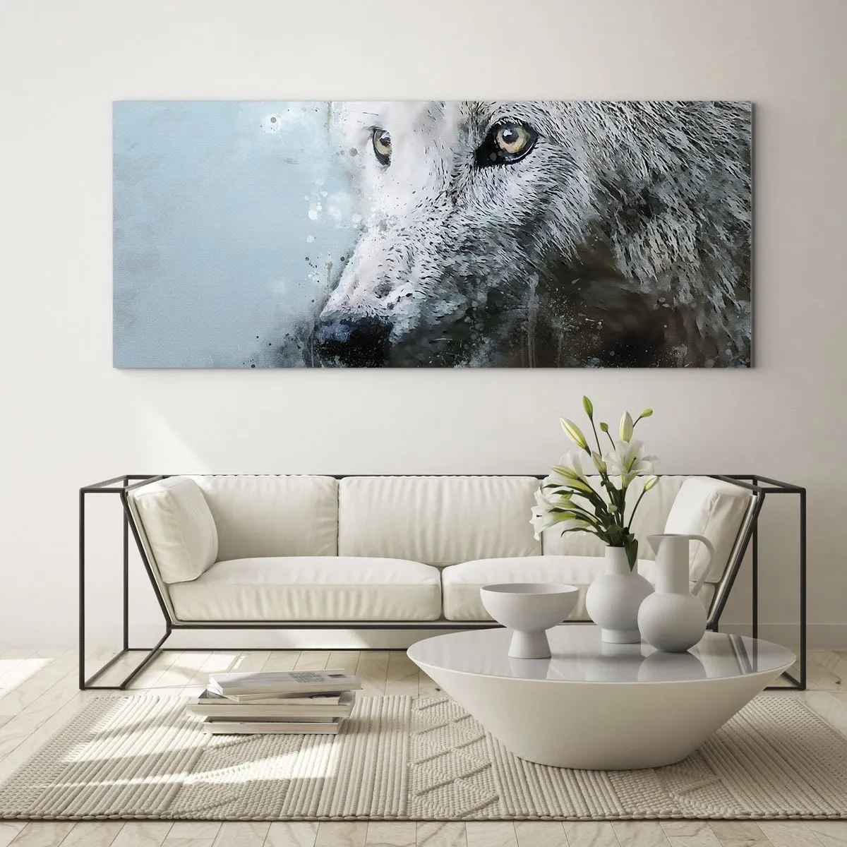 Impression sur verre - Image sur verre - Portrait à l'aquarelle d'un loup - 120x50cm - Rencontrez l'âme du loup - Décoration murale moderne pour le salon et la chambre ARTTOR