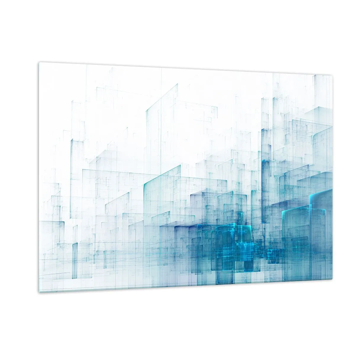 Impression sur verre - Image sur verre - Composition géométrique abstraite dans les tons de bleu - 120x80cm - Comment l’espace s’est formé - Décoration murale moderne pour le salon et la chambre ARTTOR
