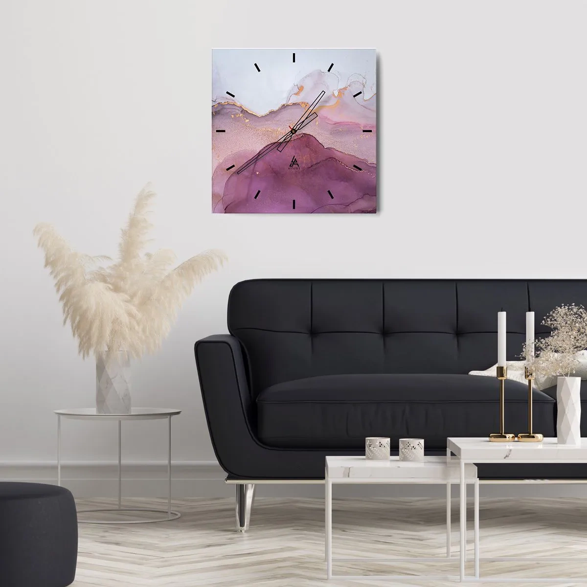Horloge murale - Pendule murale - Vagues lilas et violettes - 30x30 cm
