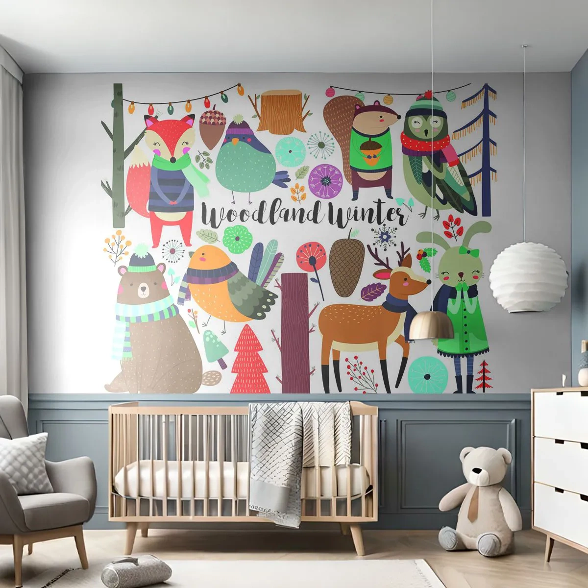 Papier Peint Photo Premium Sand - Animaux de la forêt dans un paysage hivernal de style conte de fées - 100x70cm - Un monde de conte de fées en forêt - Décoration murale moderne pour le salon et la chambre ARTTOR
