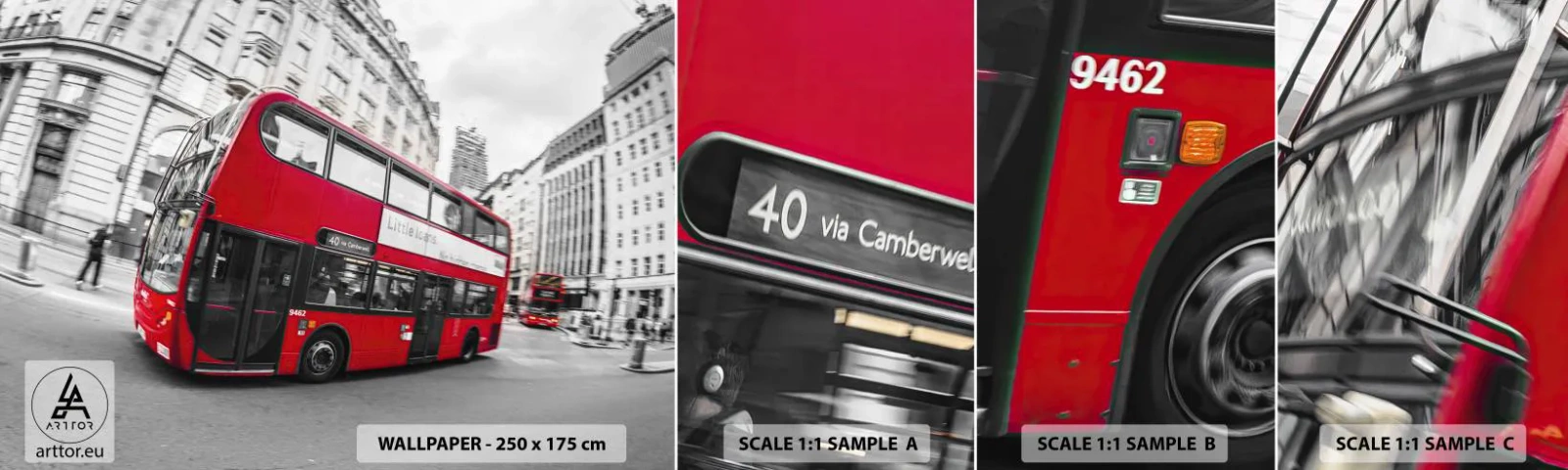 Échantillon De Papier Peint Standard Eco - Londres traditionnellement - en bus - Ville, Londres, Autobus rouge - 100x30 cm