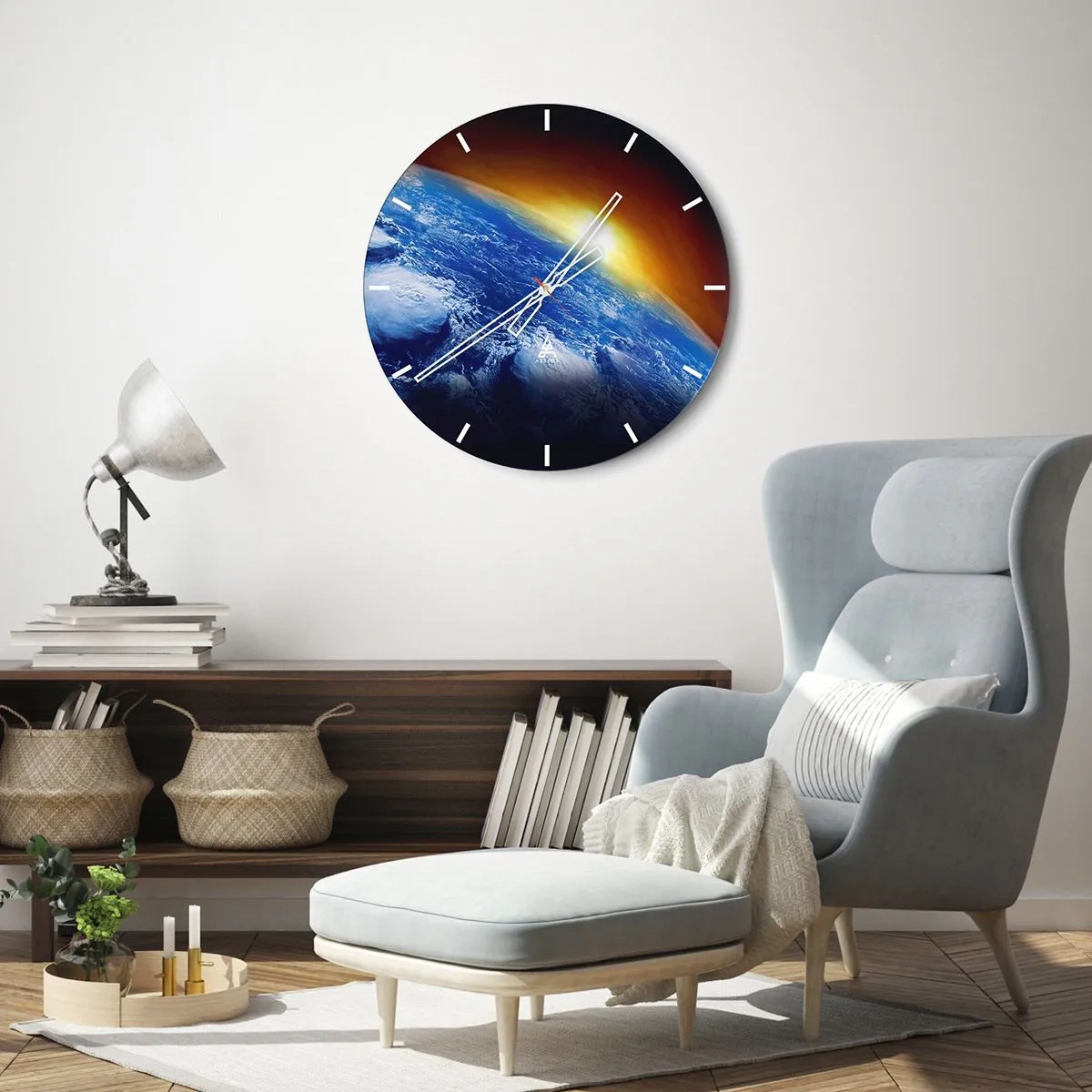 Horloge murale - Pendule murale - Lever de soleil sur la Terre vu de l'espace - 30x30cm - Lever de soleil sur la planète bleue - Décoration murale moderne pour le salon, la cuisine et la chambre ARTTOR