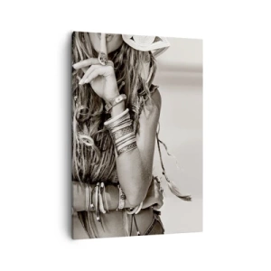 Impression sur toile - Image sur toile - Portrait d'une femme bohème avec des bijoux - 50x70cm - Comment va la fille - Décoration murale moderne pour le salon et la chambre ARTTOR