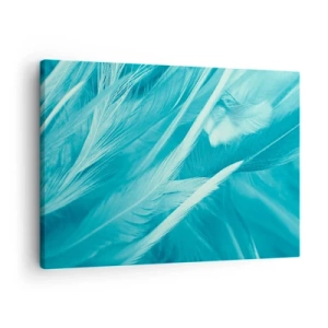 Impression sur toile - Image sur toile - Gros plan de délicates plumes turquoises - 70x50cm - Se noyer dans les plumes - Décoration murale moderne pour le salon et la chambre ARTTOR