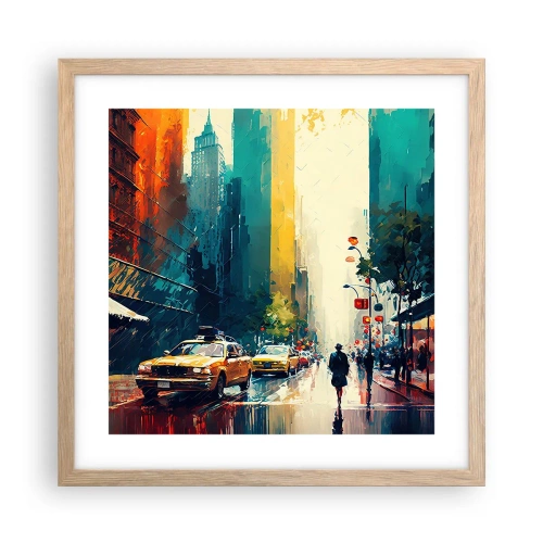 Affiche dans un chêne clair - Poster - New York – ici même la pluie est colorée - 40x40 cm