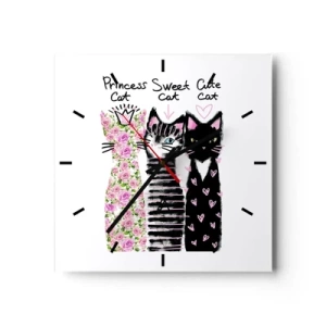 Horloge murale - Pendule murale - Trois chats aux motifs artistiques variés - 30x30cm - Il y avait trois chats - Décoration murale moderne pour le salon et la chambre ARTTOR