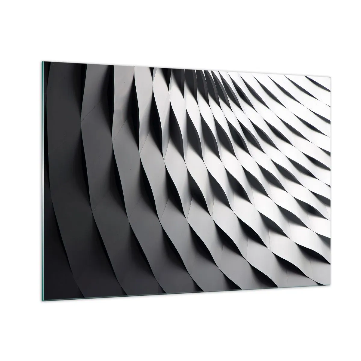 Impression sur verre - Image sur verre - Une structure abstraite en noir et blanc ressemblant à des formes ondulées. - 100x70cm - A la surface des vagues - Décoration murale moderne pour le salon et la chambre ARTTOR