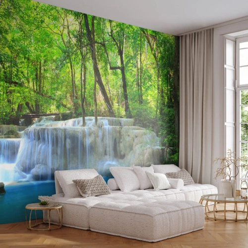 Papier Peint Autocollant Deluxe Sticker - Se noyer dans le turquoise et le vert - Paysage, Cascade, Cascade - 100x70 cm