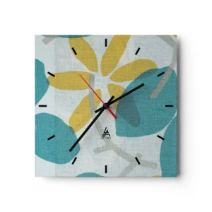 Horloge murale - Pendule murale - Feuilles aux tons turquoise et jaune sur fond clair - 30x30cm - Wśród lazurowych liści - Décoration murale moderne pour le salon et la chambre ARTTOR