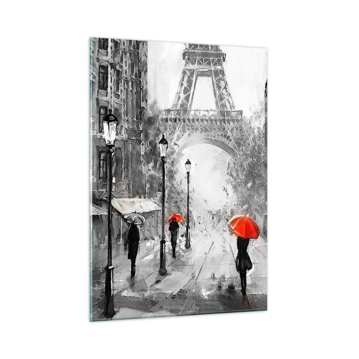 Impression sur verre - Image sur verre - La Tour Eiffel dans un paysage monochrome aux accents rouges - 50x70cm - Tous les chemins mènent à elle - Décoration murale moderne pour le salon et la chambre ARTTOR