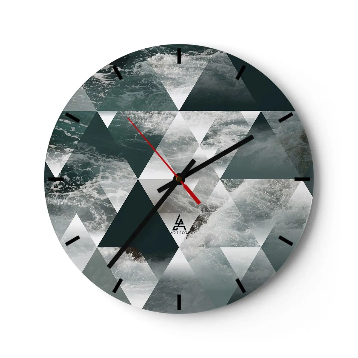 Horloge murale - Pendule murale - Triangles géométriques avec un motif océanique orageux - 30x30cm - Point de vue de cristal - Décoration murale moderne pour le salon, la cuisine et la chambre ARTTOR