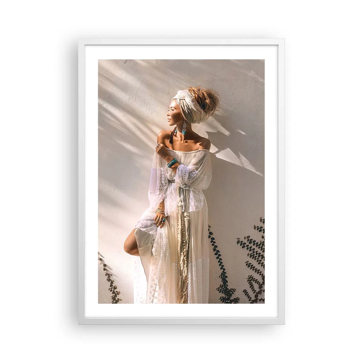 Affiche dans un cadre blanc - Poster - Le soleil et la fille - 50x70 cm