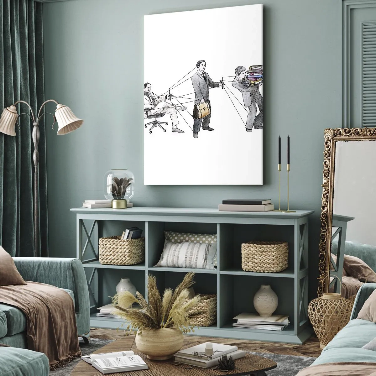 Impression sur toile - Image sur toile - Une illustration montrant des personnes contrôlées comme des marionnettes. - 70x100cm - Chacun a son maître - Décoration murale moderne pour le salon et la chambre ARTTOR